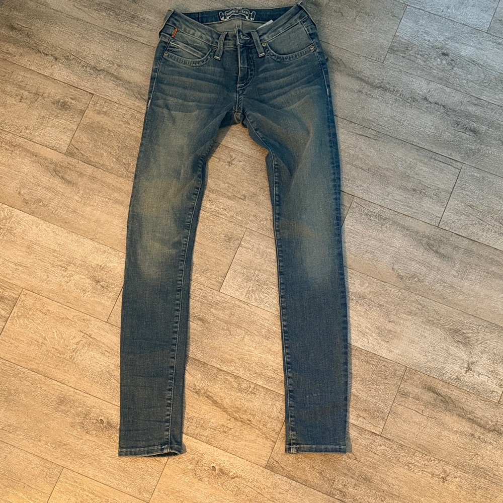 Robin's (Authentic) Jean Distressed Denim with Cream Stitching